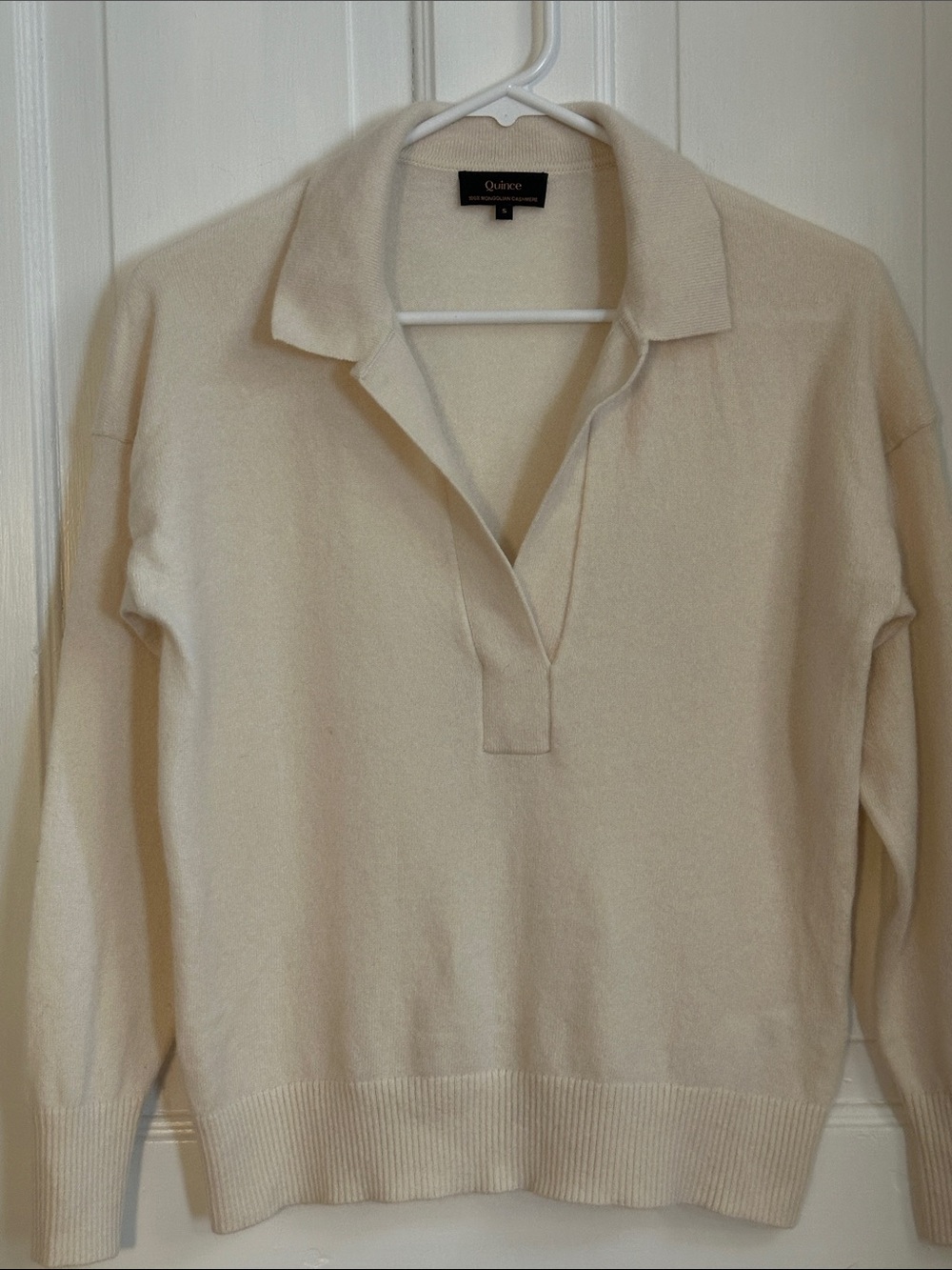 Quince Mongolian Cashmere V-Neck Polo Collar Sweater